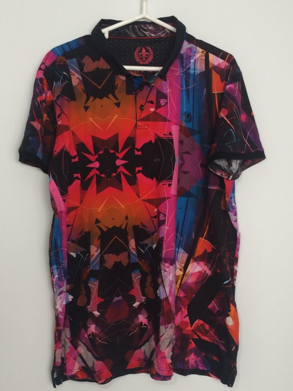 Au Noir Mens Polo Shirt Sz 8 (4XL) Multicolor Abstract Pattern Short Sleeve